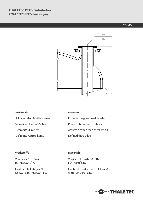 TEP 1404 PTFE Einleitrohre